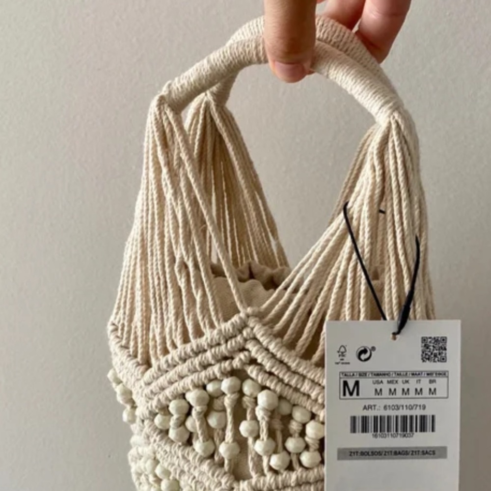 ZARA NWT BEIGE ROPE BUCKET BAG